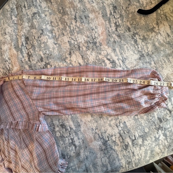Kina and Tam Plaid & Prejudice Blouse Sz M Coquette Ruffle Romantic Regency Pink - Picture 16 of 16